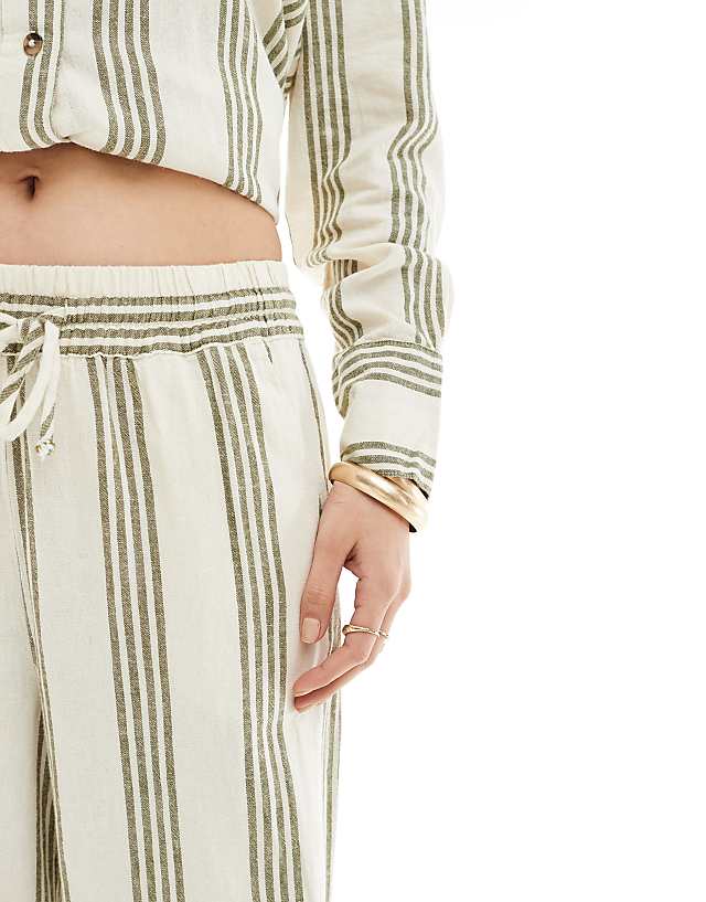 Asos JDY Wide Leg Linen Mix Trouser Co-ord In Sage And White Stripe