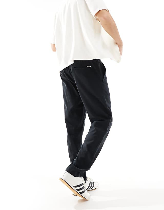 Asos JJ Rebel Drawstring Linen Mix Trouser In Black