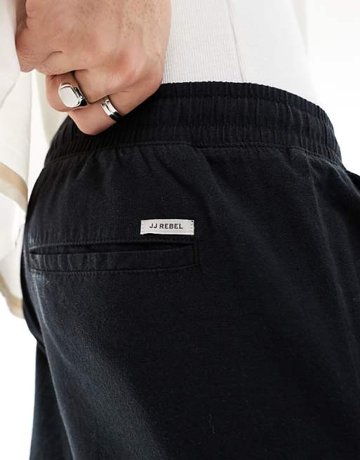 Asos JJ Rebel Drawstring Linen Mix Trouser In Black