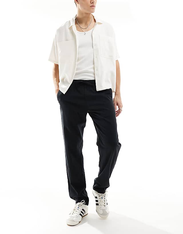 asos JJ Rebel drawstring linen mix trouser in black