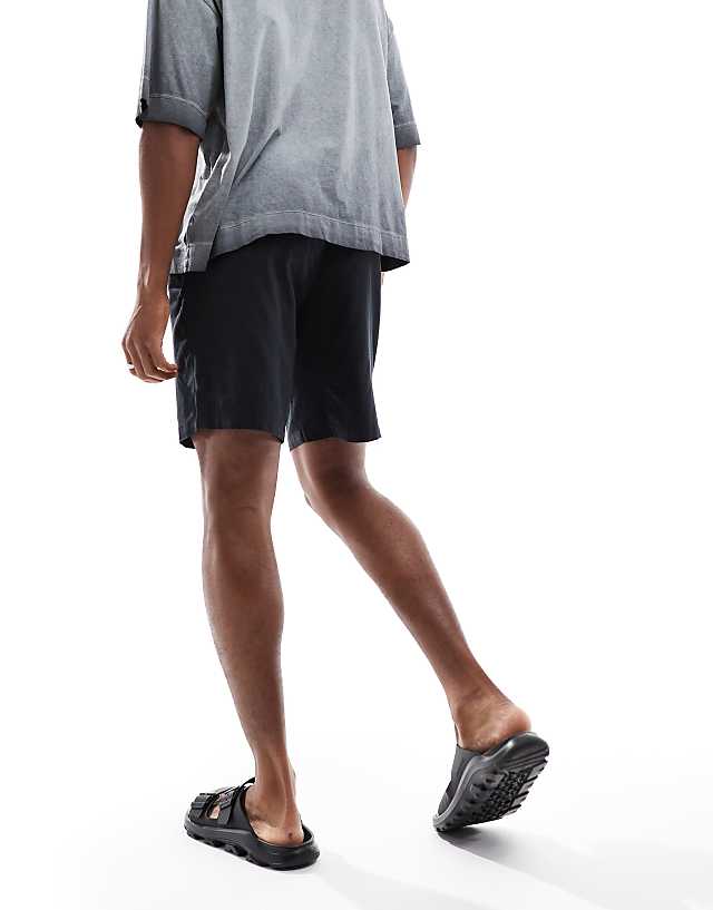 Asos JJ Rebel Linen Short With Drawstring Waist In Black