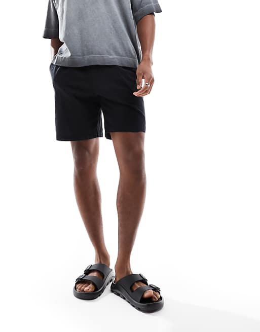 Asos JJ Rebel Linen Short With Drawstring Waist In Black