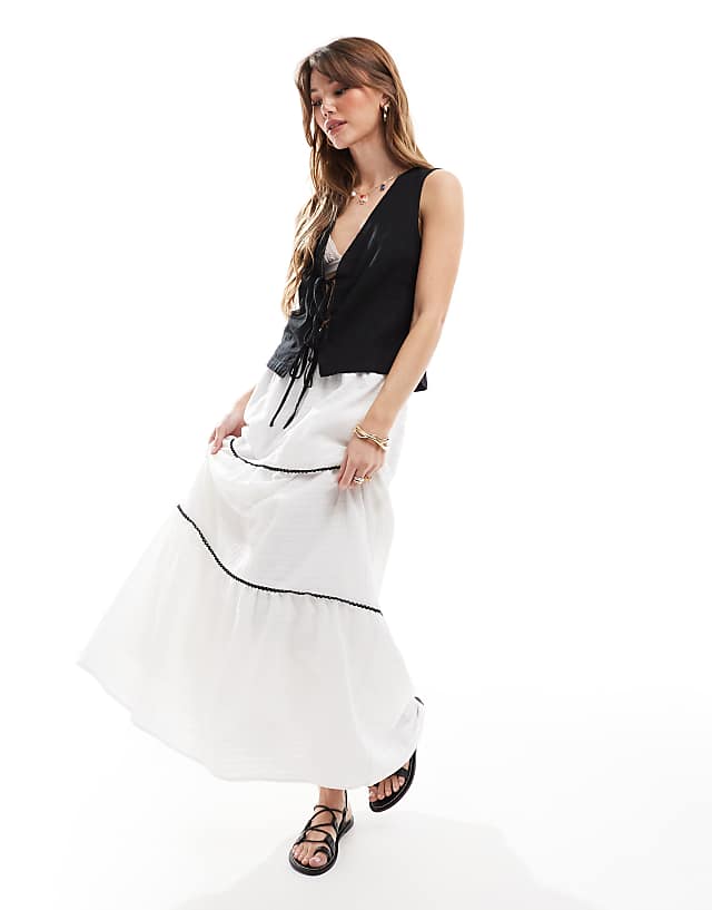 Asos JJXX Linen Blend Tie Up Waistcoat Top In Black