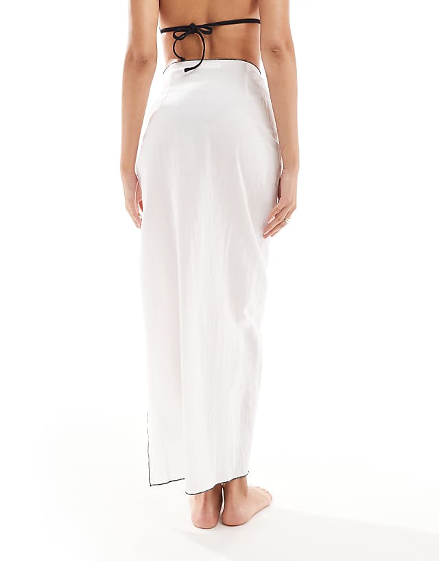 Asos Kaiia Exclusive Linen Look Contrast Trim Sarong In White