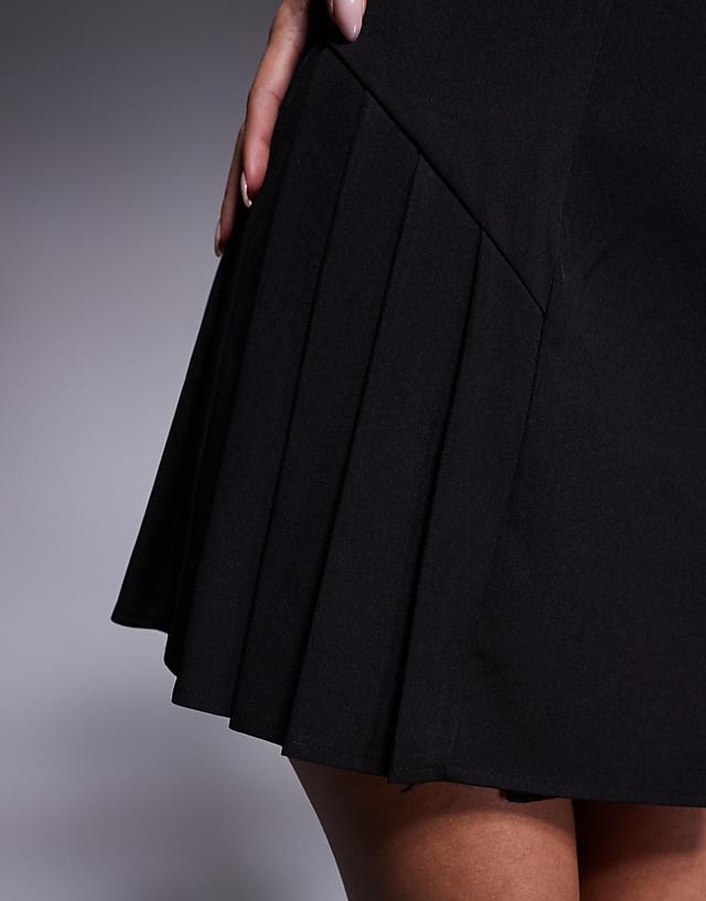 Asos Kaiia Exclusive Tailored Sleeveless Button Front Pleat Hem Mini Dress In Black