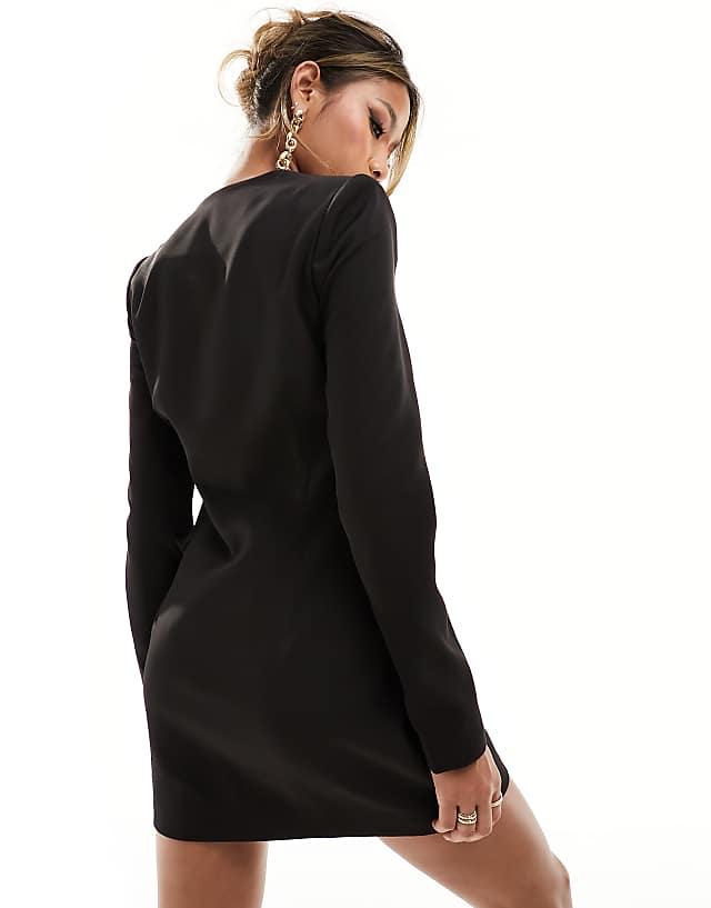 Asos Kaiia Exclusive Tailored Square Neck Long Sleeve Button Down Dress In Black