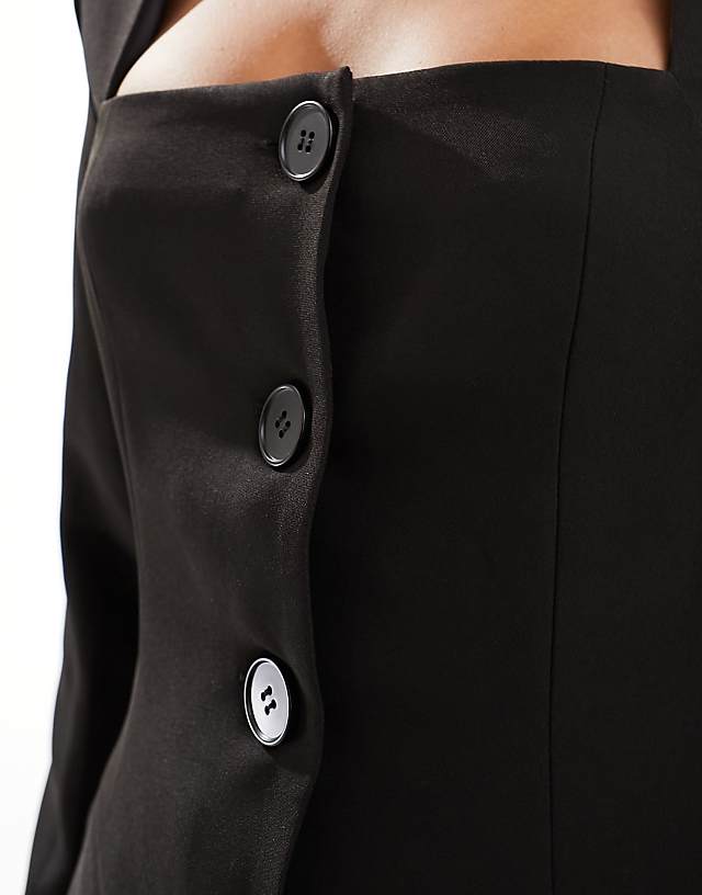 Asos Kaiia Exclusive Tailored Square Neck Long Sleeve Button Down Dress In Black