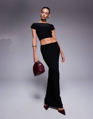 Asos Kaiia Slinky Low Back Top & Column Maxi Skirt Co-ord In Black