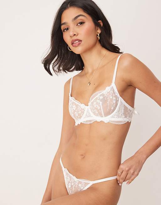 Asos Kat The Label Sofia Floral Mesh Underwired Bra In White
