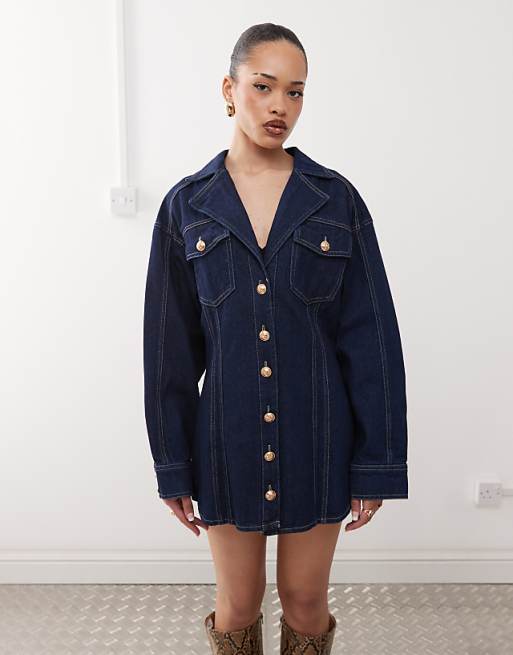 Asos Labelrail X Jennifer McKing Structured Denim Shirt Dress In Indigo Blue