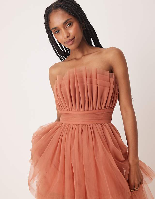 Asos Lace & Beads Bandeau High Low Maxi Dress In Terracotta Rose