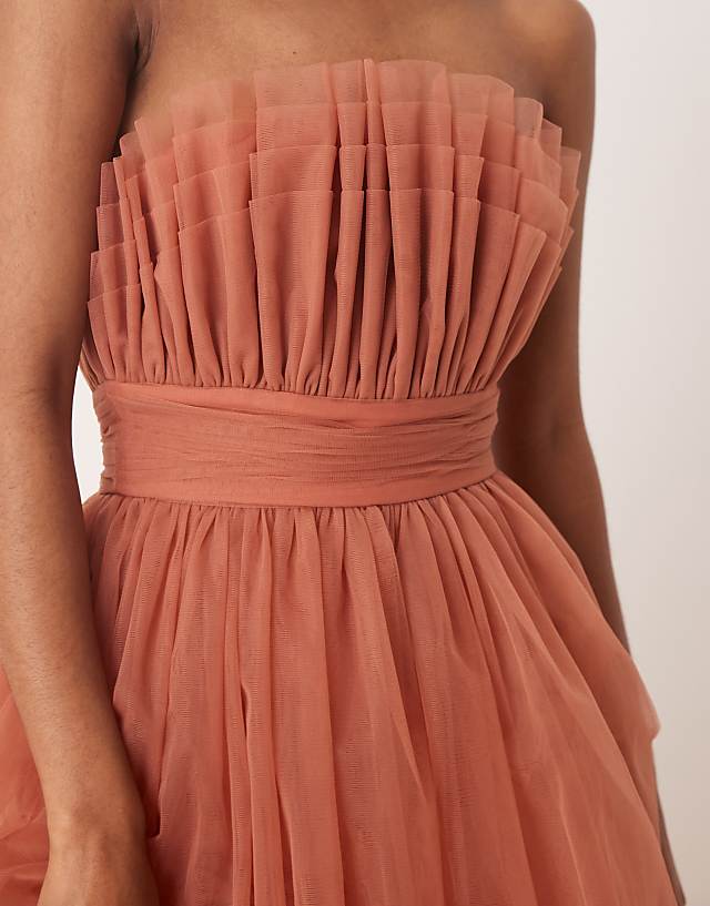 Asos Lace & Beads Bandeau High Low Maxi Dress In Terracotta Rose