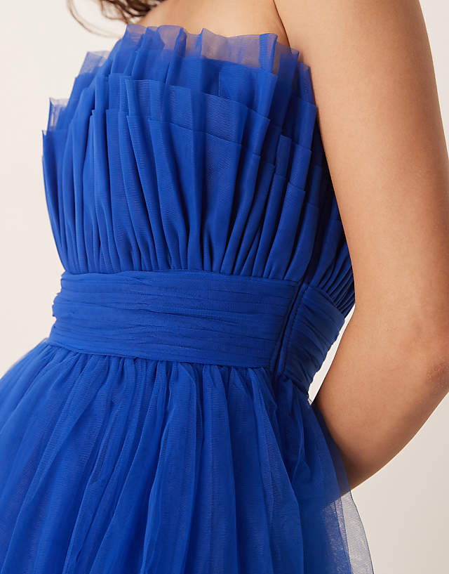 Asos Lace & Beads Bandeau Structured Tulle Mini Dress In Cobalt