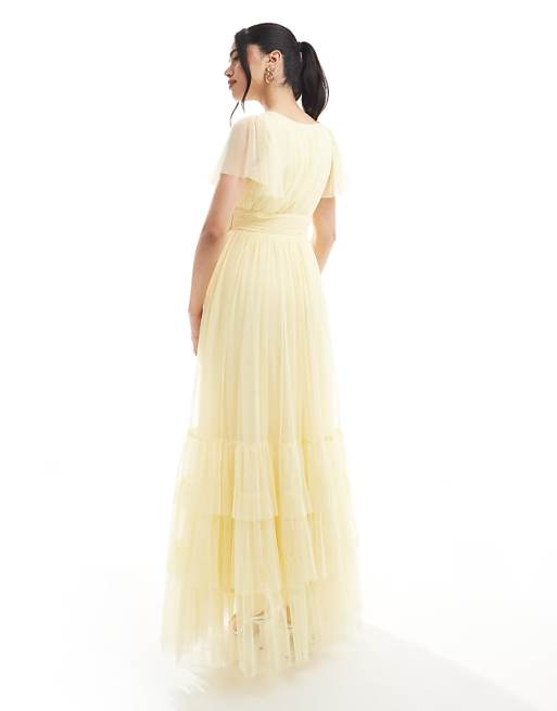 Asos Lace & Beads Bridesmaid Madison Maxi Dress In Butter Yellow
