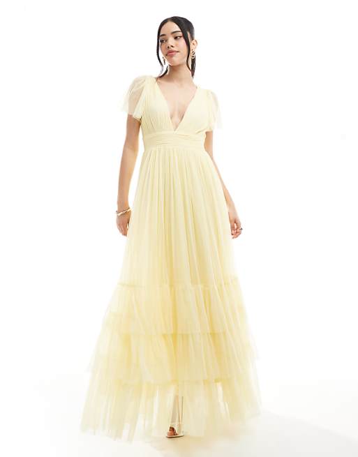 asos Lace & Beads Bridesmaid Madison maxi dress in butter yellow