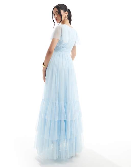 Asos Lace & Beads Bridesmaid Madison Maxi Dress In Powder Blue