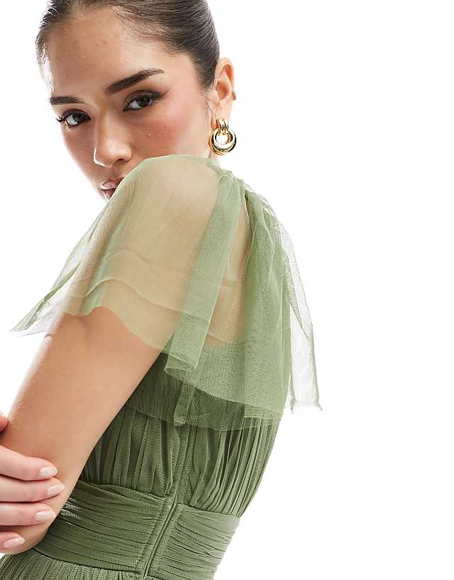 Asos Lace & Beads Bridesmaid Madison Maxi Dress In Soft Olive