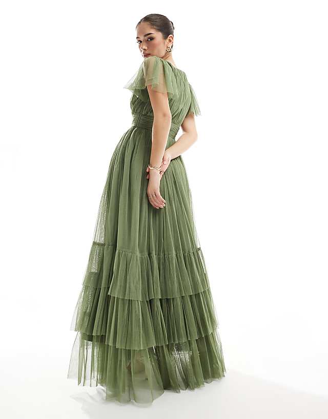 Asos Lace & Beads Bridesmaid Madison Maxi Dress In Soft Olive