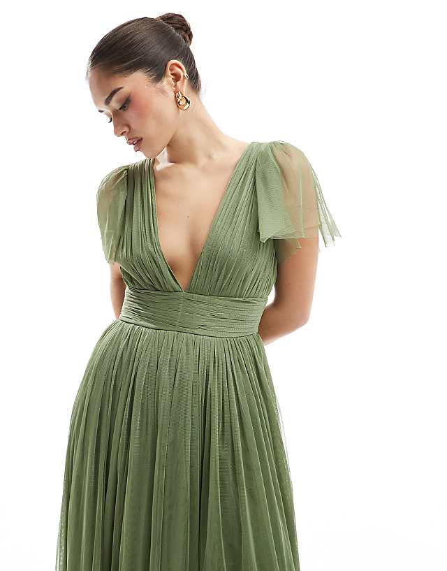 Asos Lace & Beads Bridesmaid Madison Maxi Dress In Soft Olive