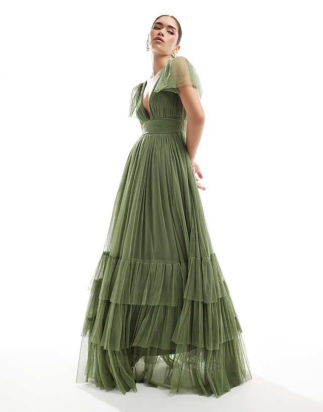 asos Lace & Beads Bridesmaid Madison maxi dress in soft olive