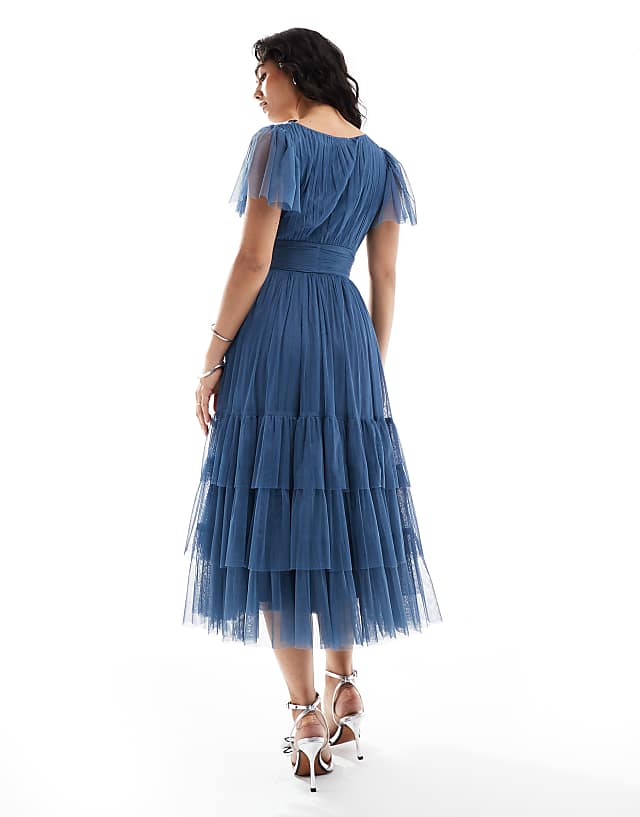 Asos Lace & Beads Bridesmaid Madison Midi Dress In Deep Blue