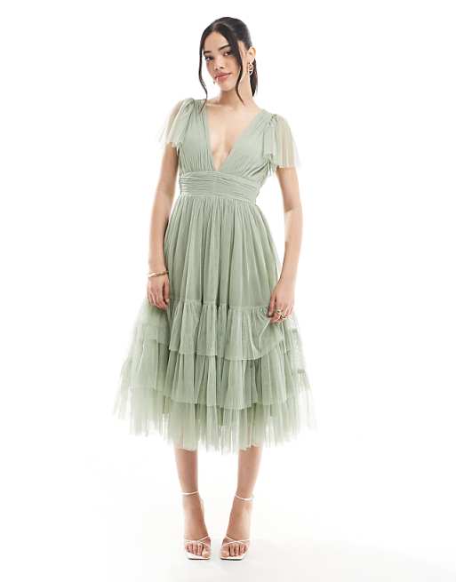 asos Lace & Beads Bridesmaid Madison midi dress in dusty sage