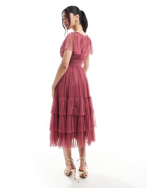 Asos Lace & Beads Bridesmaid Madison Midi Dress In Orchid