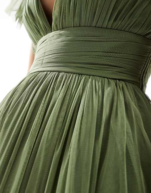 Asos Lace & Beads Bridesmaid Madison Midi Dress In Soft Olive