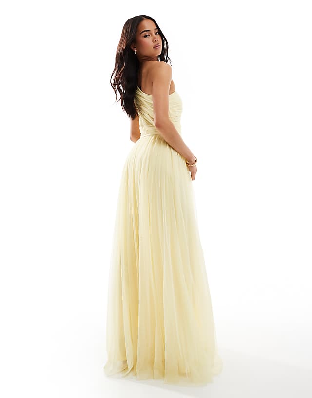 Asos Lace & Beads Bridesmaid One Shoulder Maxi Dress In Butter Yellow