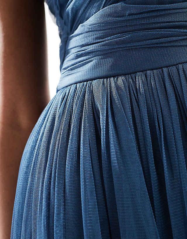 Asos Lace & Beads Bridesmaid One Shoulder Maxi Dress In Deep Blue