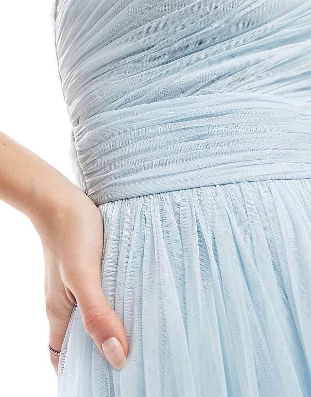 Asos Lace & Beads Bridesmaid One Shoulder Maxi Dress In Powder Blue