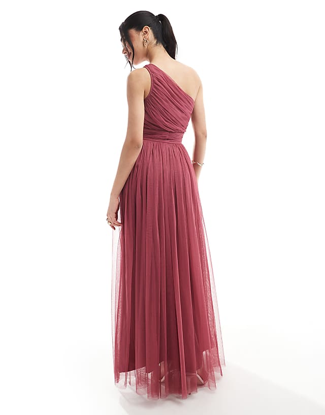 Asos Lace & Beads Bridesmaid One Shoulder Tulle Maxi Dress In Orchid