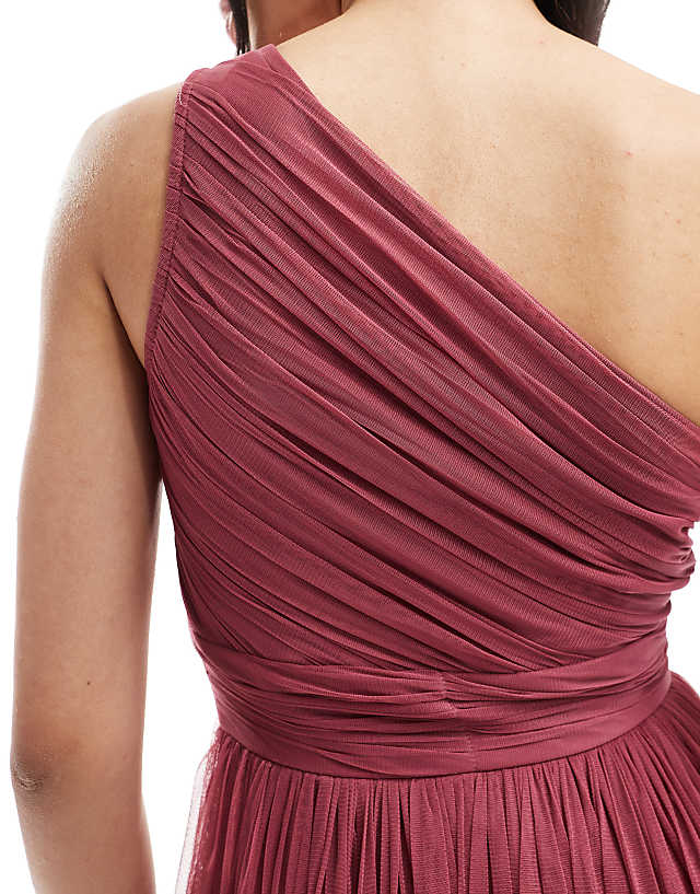 Asos Lace & Beads Bridesmaid One Shoulder Tulle Maxi Dress In Orchid