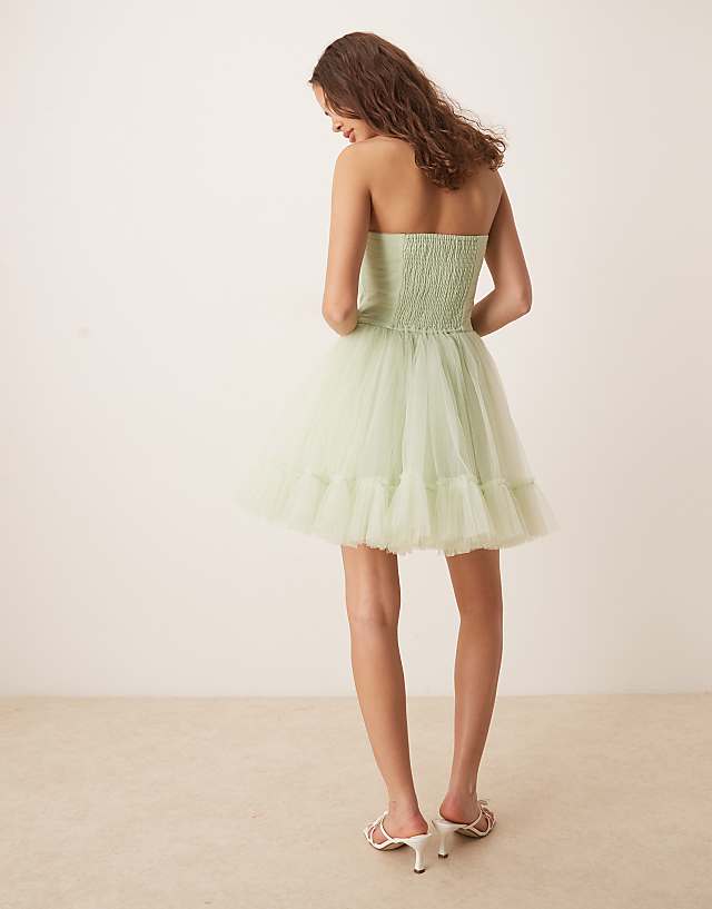 Asos Lace & Beads Corset Overlay Tulle Mini Dress In Pistachio Green