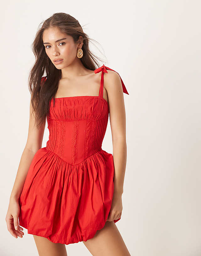 asos Lace & Beads cotton drop hem micro mini dress in cherry red