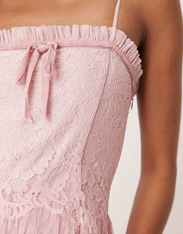 Asos Lace & Beads Lace Corset Tulle Mini Dress In Pastel Pink