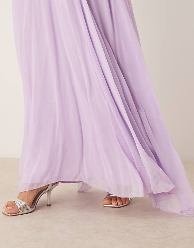 Asos Lace & Beads Maxi Dress With Rose Detail In Lilac