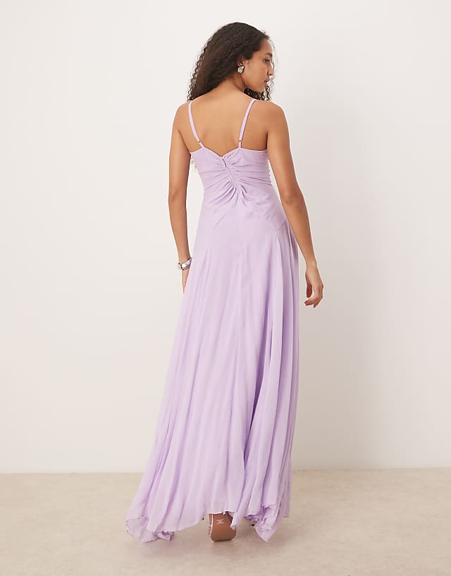 Asos Lace & Beads Maxi Dress With Rose Detail In Lilac