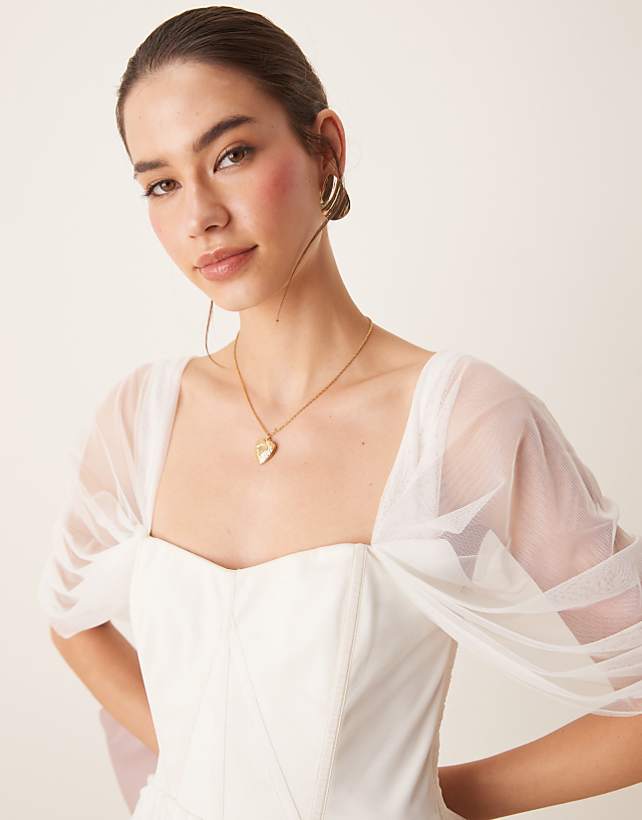 Asos Lace & Beads Off Shoulder Corset Tulle Mini Dress In Ivory
