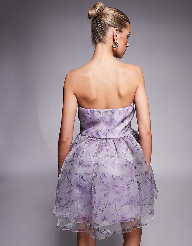 Asos Lace & Beads Organza Babydoll Micro Mini Dress In Lavender Lilac