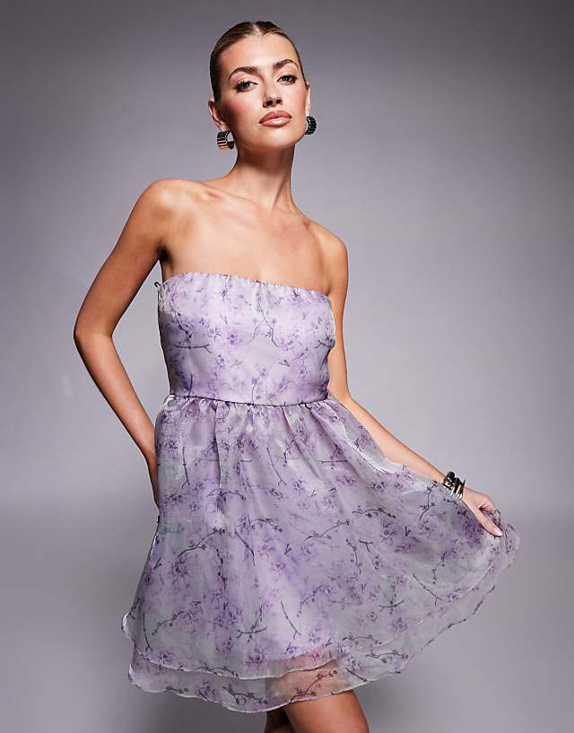 asos Lace & Beads organza babydoll micro mini dress in lavender lilac