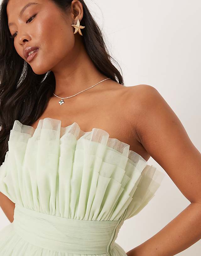 Asos Lace & Beads Petite Bandeau Structured Mini Dress In Pistachio
