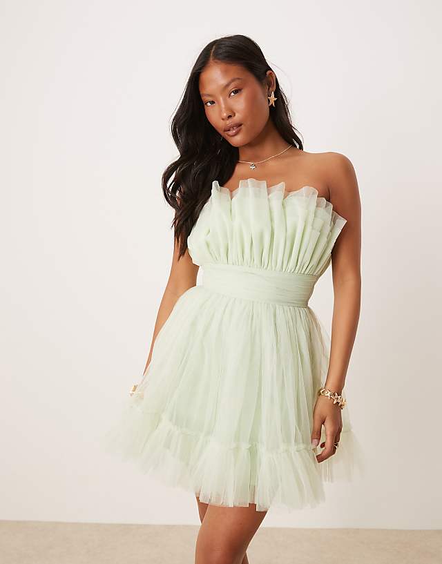 asos Lace & Beads Petite bandeau structured mini dress in pistachio