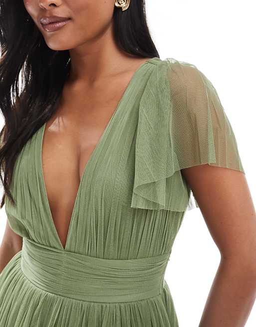 Asos Lace & Beads Petite Bridesmaid Madison Maxi Dress In Soft Olive