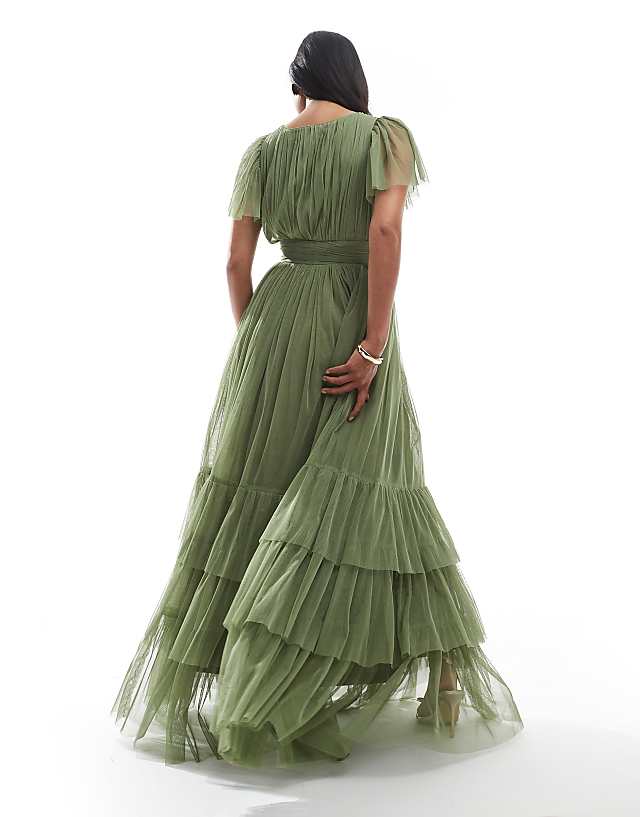 Asos Lace & Beads Petite Bridesmaid Madison Maxi Dress In Soft Olive