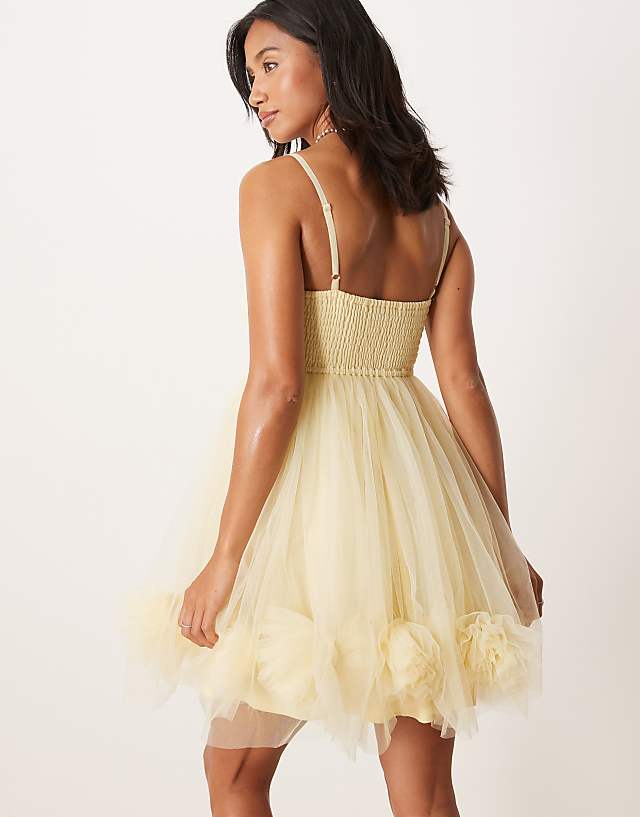 Asos Lace & Beads Petite Bubble Hem Babydoll Mini Dress In Lemon