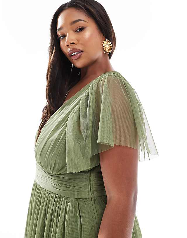 Asos Lace & Beads Plus Bridesmaid Madison Midi Dress In Soft Olive
