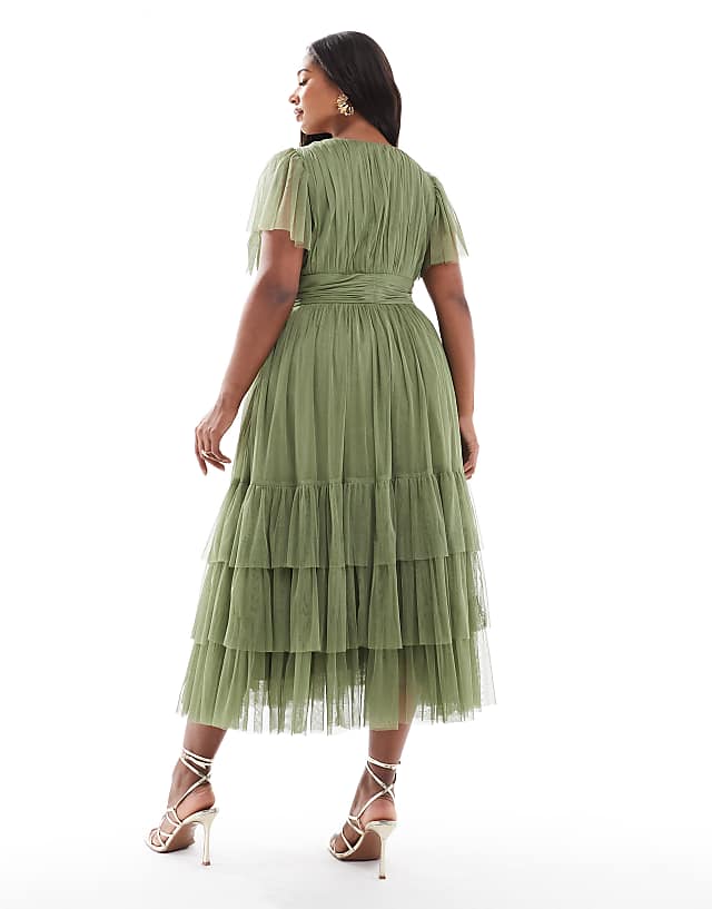 Asos Lace & Beads Plus Bridesmaid Madison Midi Dress In Soft Olive