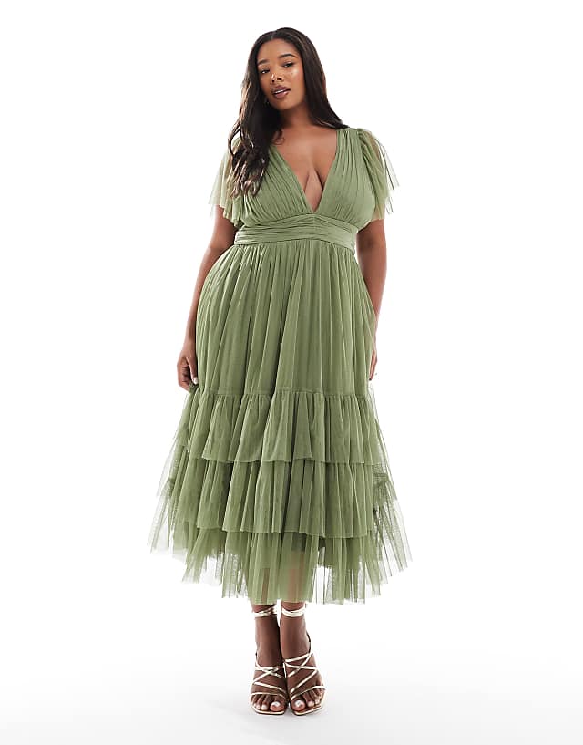 asos Lace & Beads Plus Bridesmaid Madison midi dress in soft olive