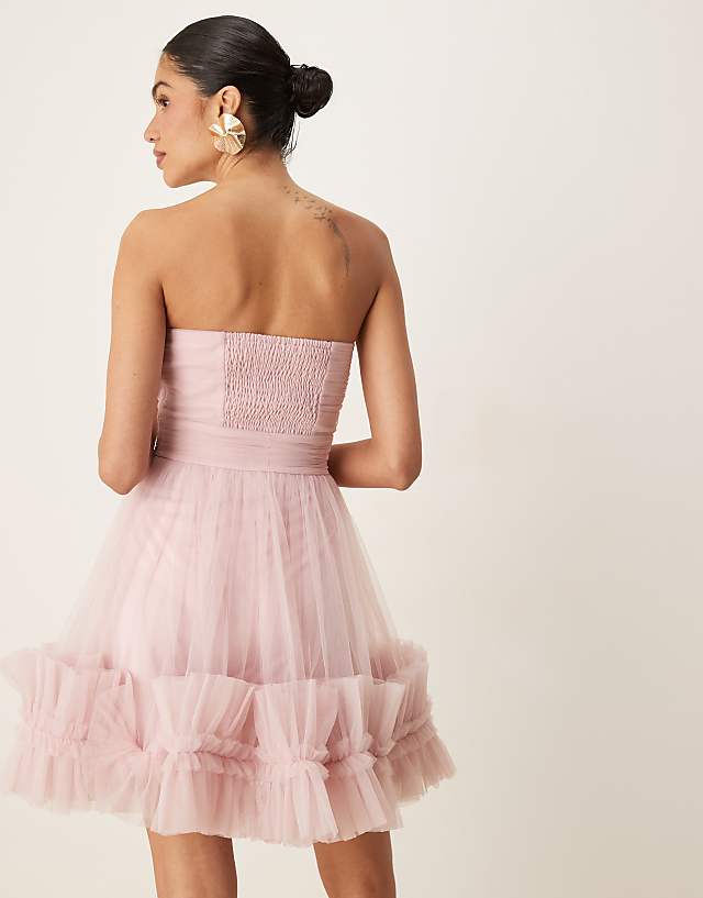 Asos Lace & Beads Ruffle Hem Sweetheart Mini Tulle Dress In Baby Pink